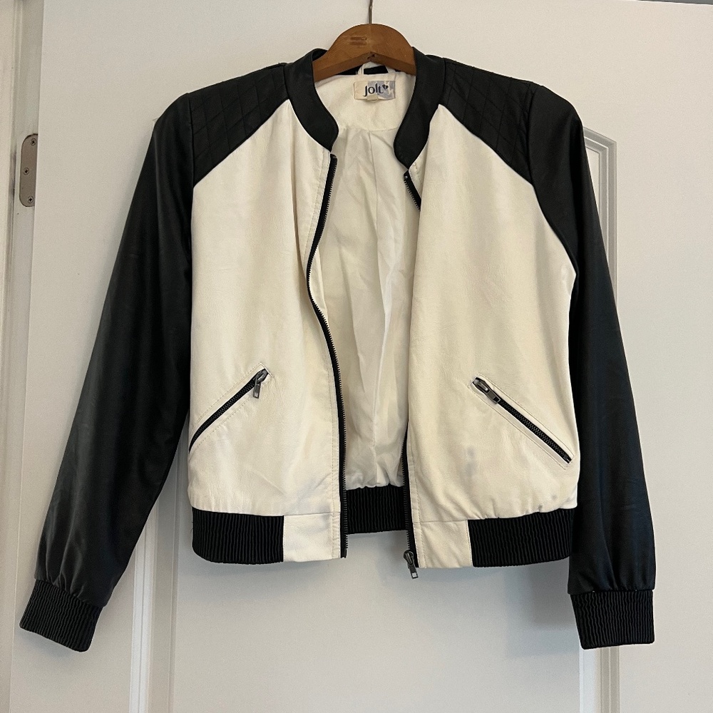 Black and cream “faux leather” jacket